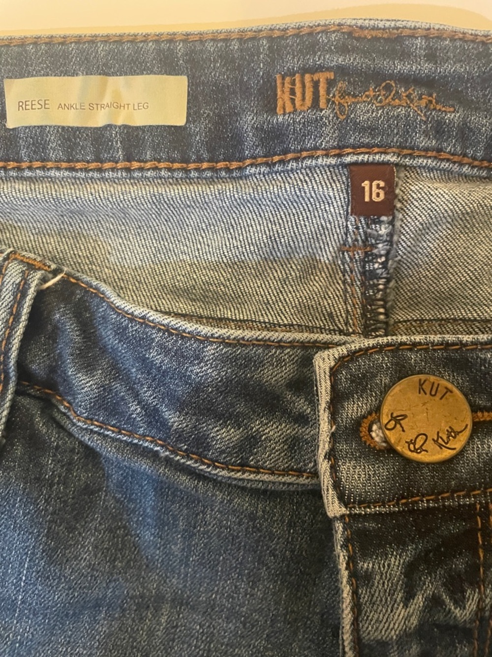 Kut From the Kloth Reese Ankle Straight Leg Distressed Dark Blue Jeans 16 - Picture 2 of 11